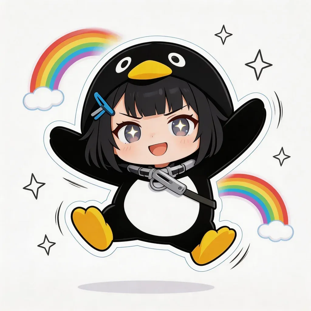Gugu Gaga Penguin excited mood — chibi penguin bouncing with energy