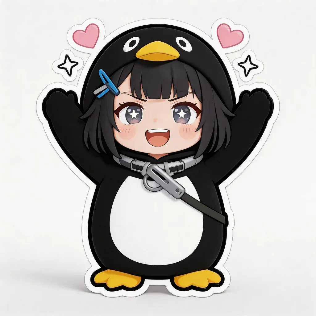Gugu Gaga Penguin happy expression — overjoyed chibi penguin girl with sparkling eyes