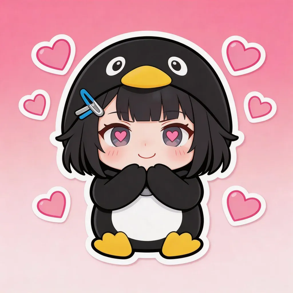 Gugu Gaga Penguin in love — chibi penguin with heart-shaped eyes