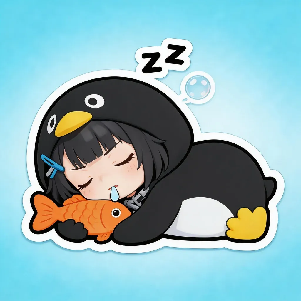 Gugu Gaga Penguin sleeping — chibi penguin curled up napping