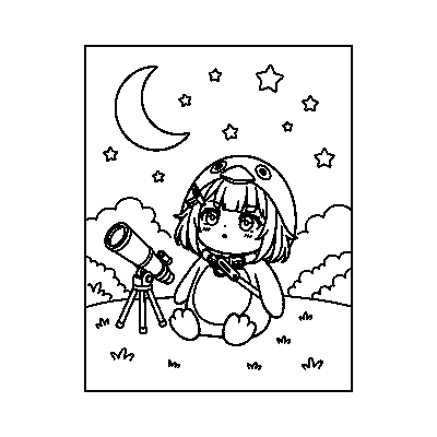 Endmin Stargazing — coloring page line art (Endmin mirando las estrellas)