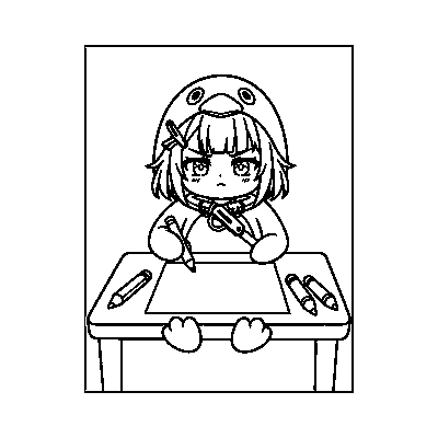 Endmin at the Drawing Desk — coloring page line art (Endmin en el escritorio de dibujo)
