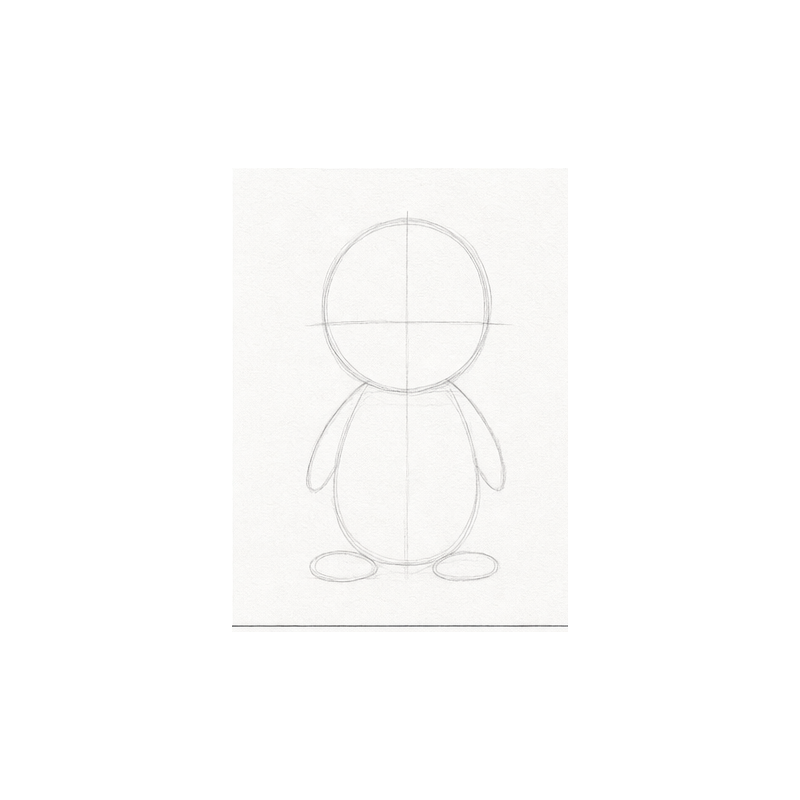 Step 1 — construction lines and proportion guides for the chibi penguin character