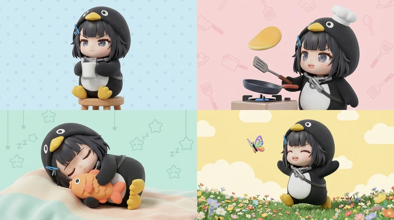 Gugugaga Penguin PNG — four scene compilation
