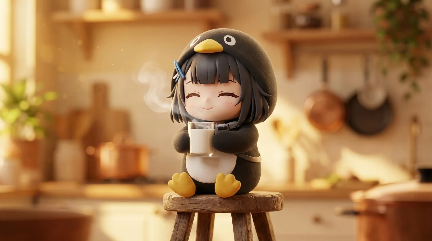 AI-generated gugugaga penguin drinking milk