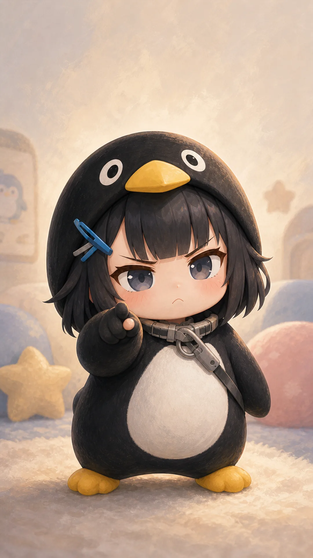 Gugugaga Penguin (Endmin / Endministrator) phone wallpaper and PFP — chibi penguin angry poke close-up, 1080×1920 9:16 vertical profile picture for Discord TikTok Twitter Instagram